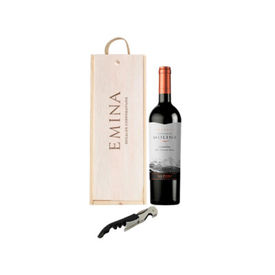 CAJA CON VINO Y DESTAPADOR