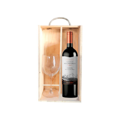 CAJA CON VINO Y UNA COPA